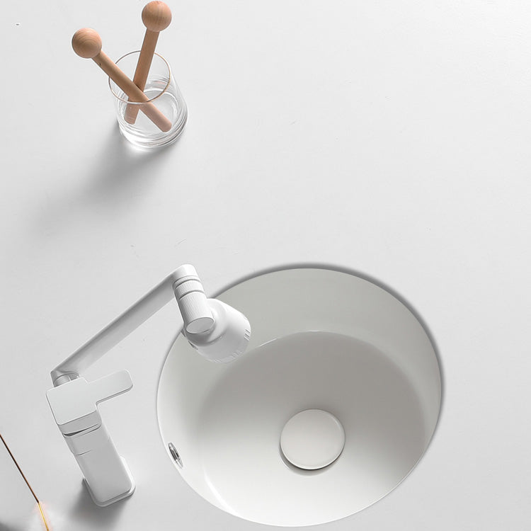 Contemporary Bathroom Sink Porcelain Round Undermount Bathroom Sink with Pop-Up Drain
