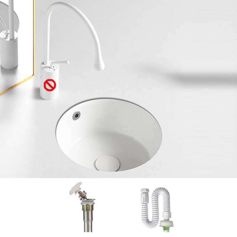 Contemporary Bathroom Sink Porcelain Round Undermount Bathroom Sink with Pop-Up Drain