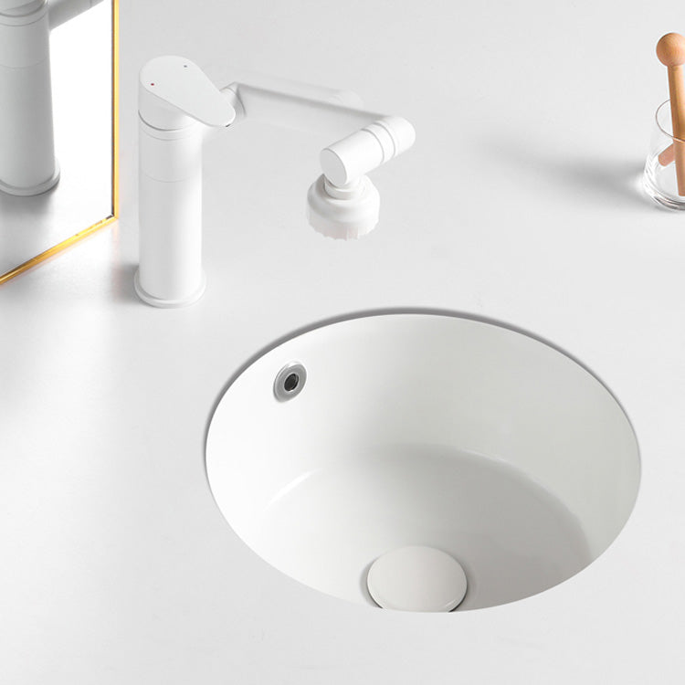 Contemporary Bathroom Sink Porcelain Round Undermount Bathroom Sink with Pop-Up Drain