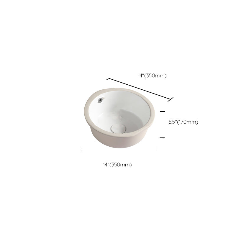 Contemporary Bathroom Sink Porcelain Round Undermount Bathroom Sink with Pop-Up Drain