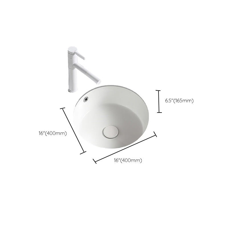 Contemporary Bathroom Sink Porcelain Round Undermount Bathroom Sink with Pop-Up Drain