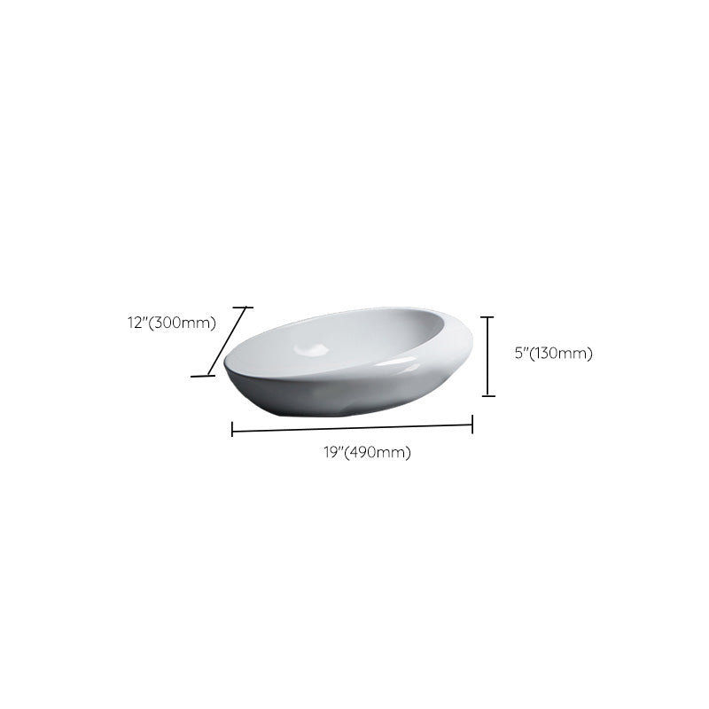 Modern Bathroom Sink Porcelain Oval-Shape Vessel Bathroom Sink with Pop-Up Drain