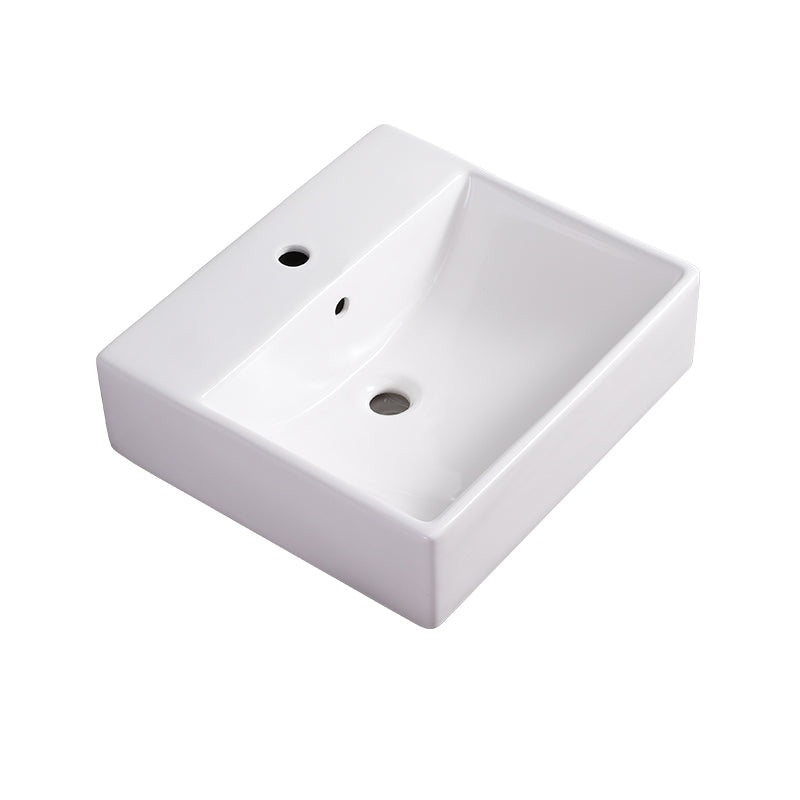 Bathroom Sink White Rectangle Overflow Ceramic One Hole Sink with Faucet