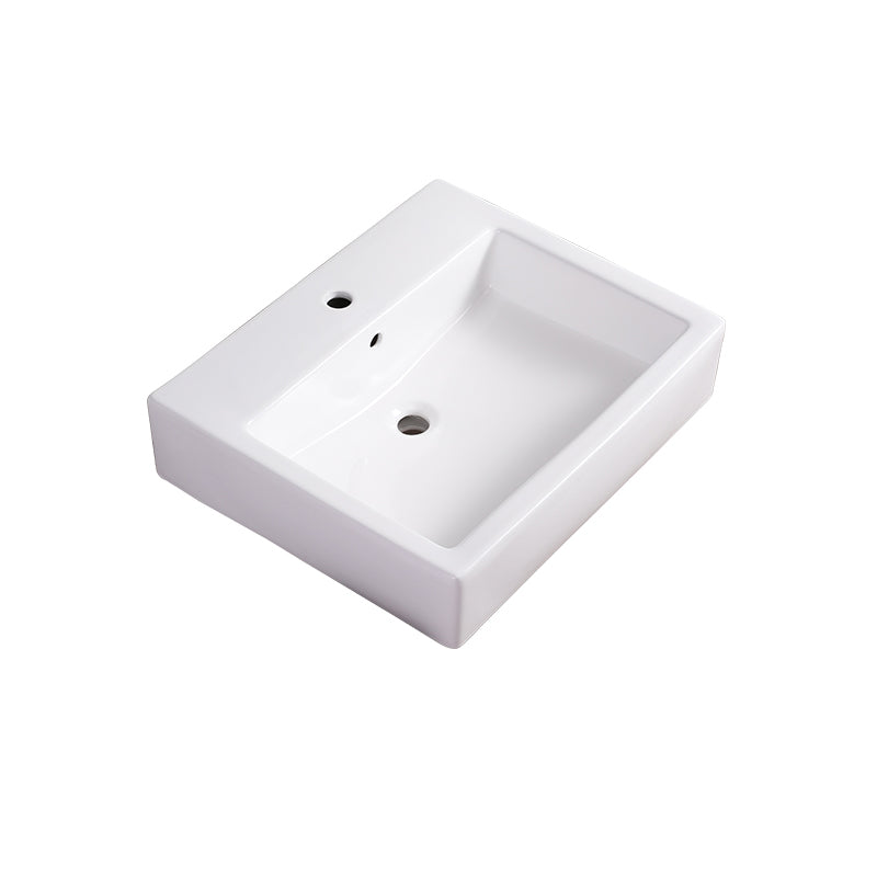 Bathroom Sink White Rectangle Overflow Ceramic One Hole Sink with Faucet