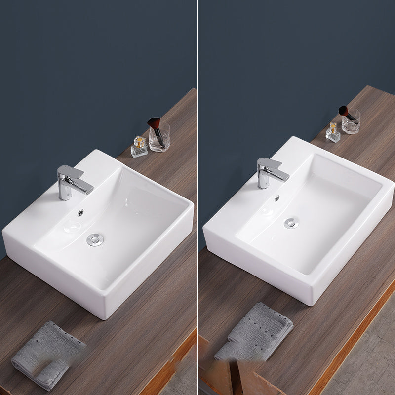 Bathroom Sink White Rectangle Overflow Ceramic One Hole Sink with Faucet