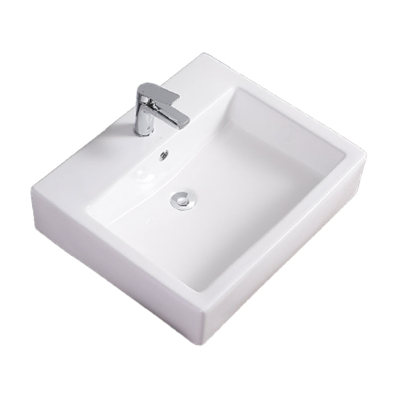 Bathroom Sink White Rectangle Overflow Ceramic One Hole Sink with Faucet