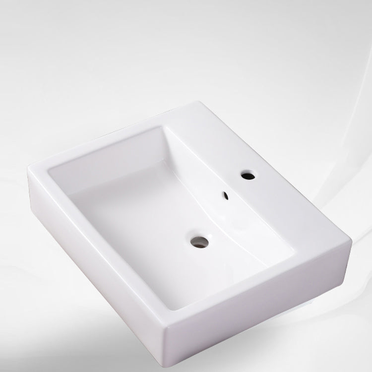 Bathroom Sink White Rectangle Overflow Ceramic One Hole Sink with Faucet