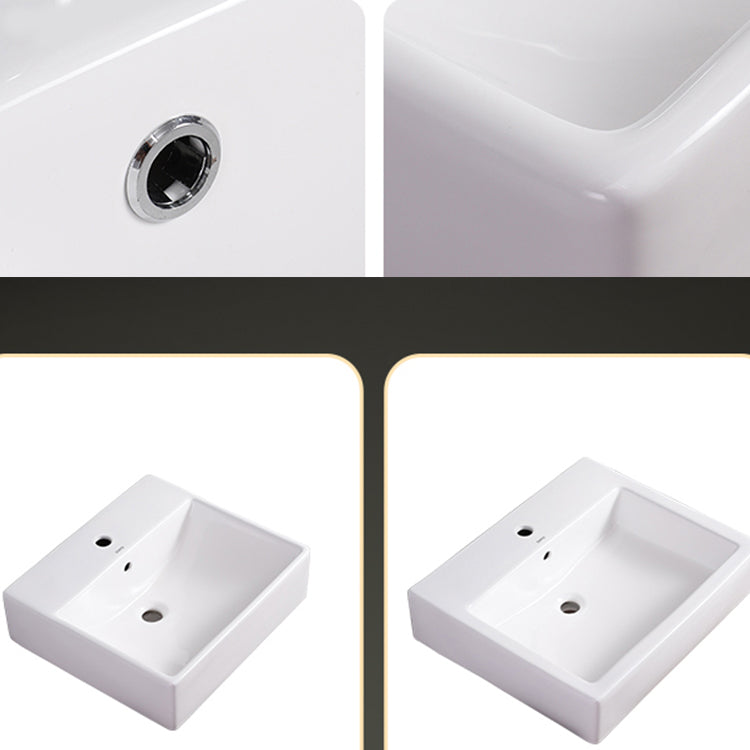 Bathroom Sink White Rectangle Overflow Ceramic One Hole Sink with Faucet