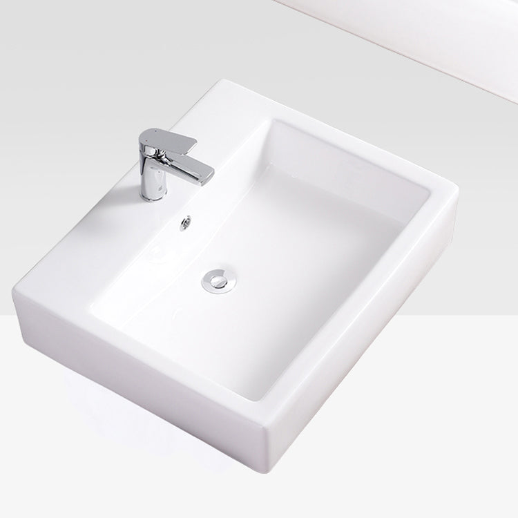 Bathroom Sink White Rectangle Overflow Ceramic One Hole Sink with Faucet