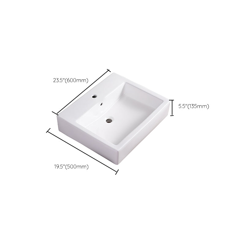 Bathroom Sink White Rectangle Overflow Ceramic One Hole Sink with Faucet