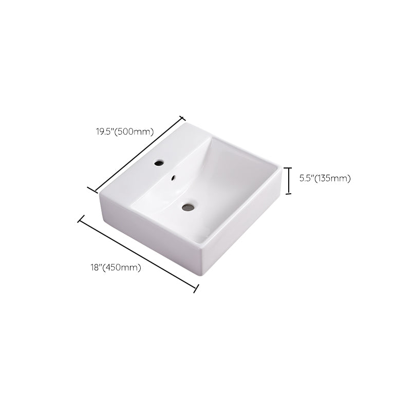 Bathroom Sink White Rectangle Overflow Ceramic One Hole Sink with Faucet