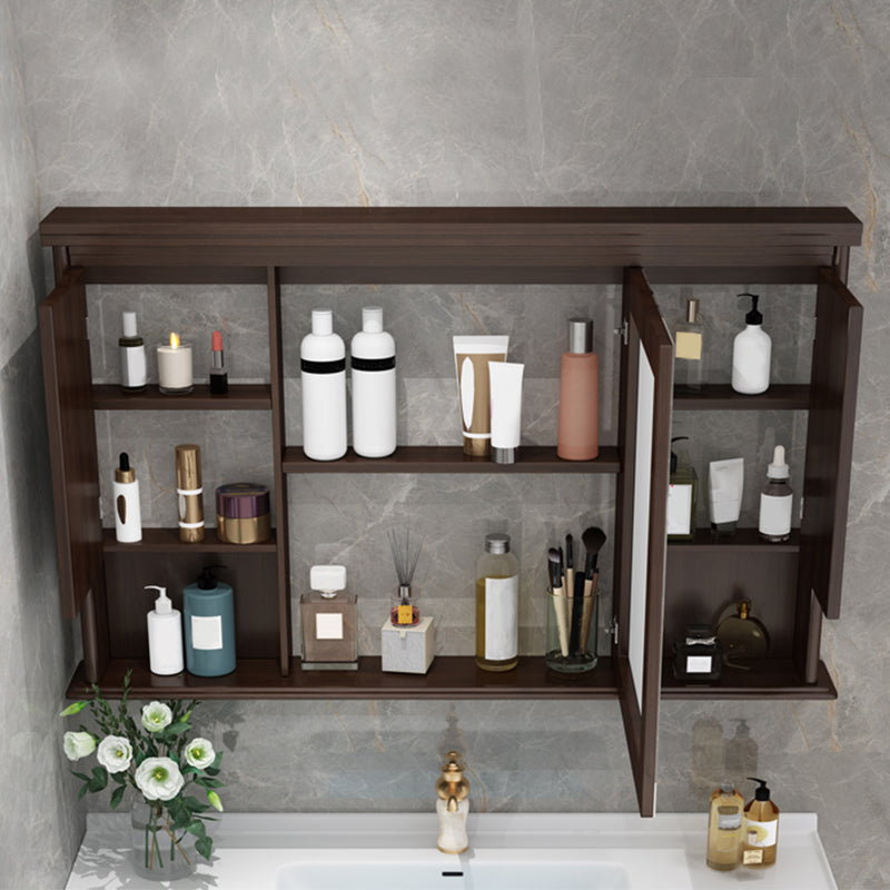 Wood Frame Bathroom Vanity Drawers Single Sink Rectangle Freestanding Vanity with Mirror