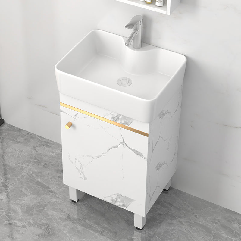 Rectangle Vanity Set White Single Sink Mirror Freestanding Bathroom Vanity with Door