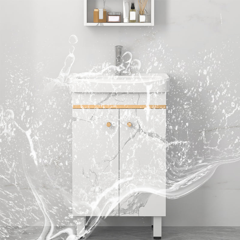Rectangle Vanity Set White Single Sink Mirror Freestanding Bathroom Vanity with Door