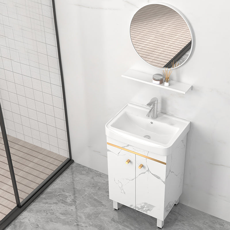 Rectangle Vanity Set White Single Sink Mirror Freestanding Bathroom Vanity with Door
