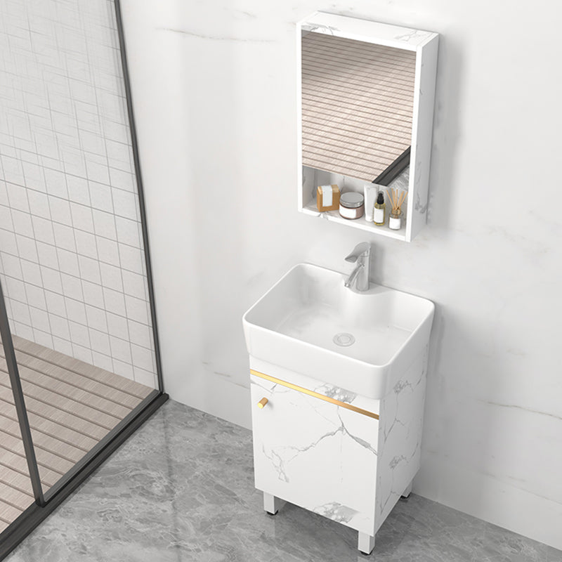 Rectangle Vanity Set White Single Sink Mirror Freestanding Bathroom Vanity with Door