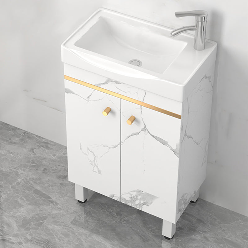 Rectangle Vanity Set White Single Sink Mirror Freestanding Bathroom Vanity with Door