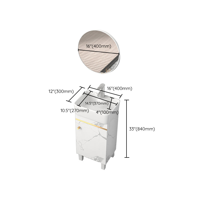 Rectangle Vanity Set White Single Sink Mirror Freestanding Bathroom Vanity with Door