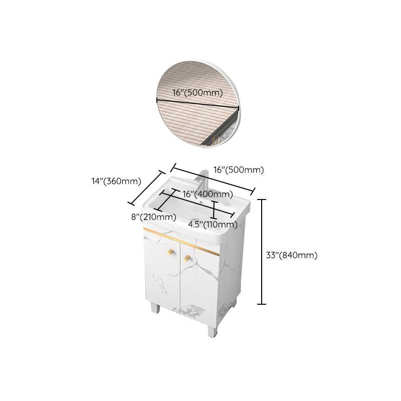 Rectangle Vanity Set White Single Sink Mirror Freestanding Bathroom Vanity with Door