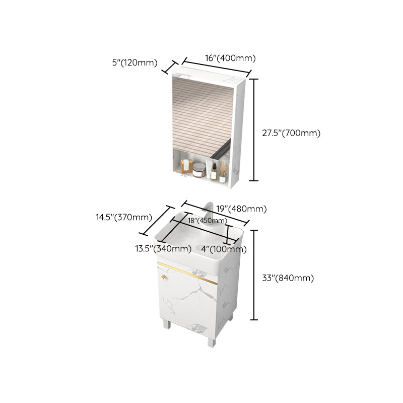 Rectangle Vanity Set White Single Sink Mirror Freestanding Bathroom Vanity with Door