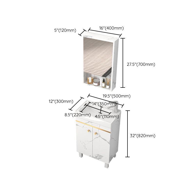 Rectangle Vanity Set White Single Sink Mirror Freestanding Bathroom Vanity with Door