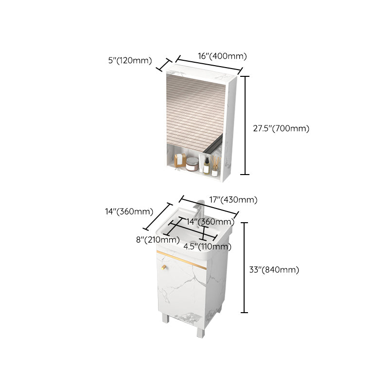 Rectangle Vanity Set White Single Sink Mirror Freestanding Bathroom Vanity with Door