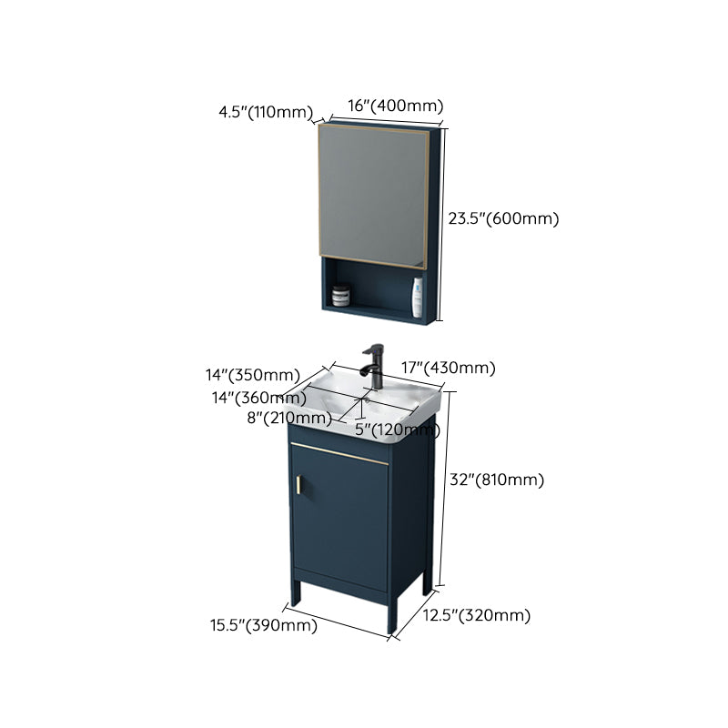 Contemporary Blue Sink Cabinet Metal Mirror Cabinet Bathroom Vanity Cabinet