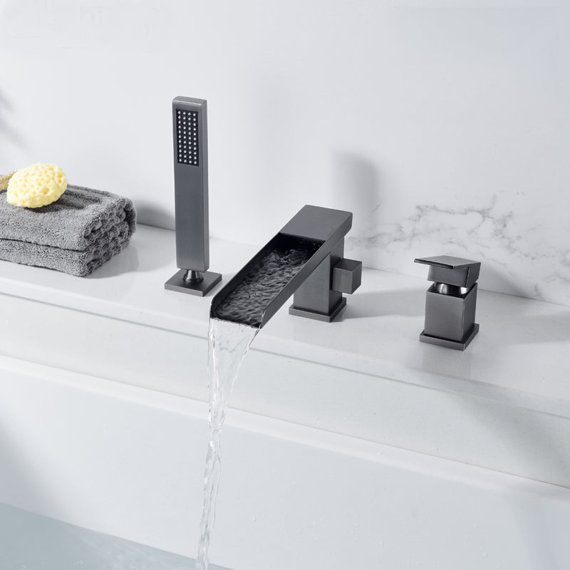 Modern Deck Mounted Copper Roman Tub Faucet Low Arc Tub Faucet Set