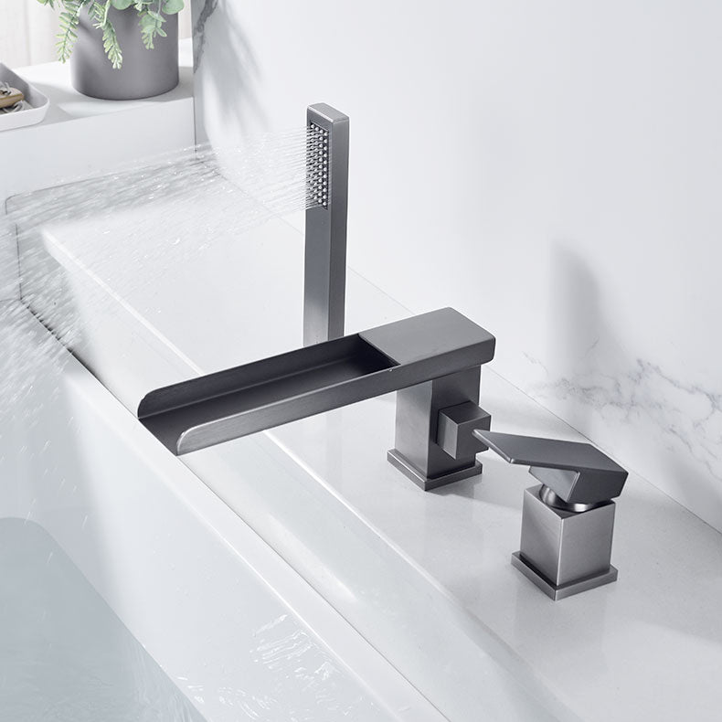 Modern Deck Mounted Copper Roman Tub Faucet Low Arc Tub Faucet Set
