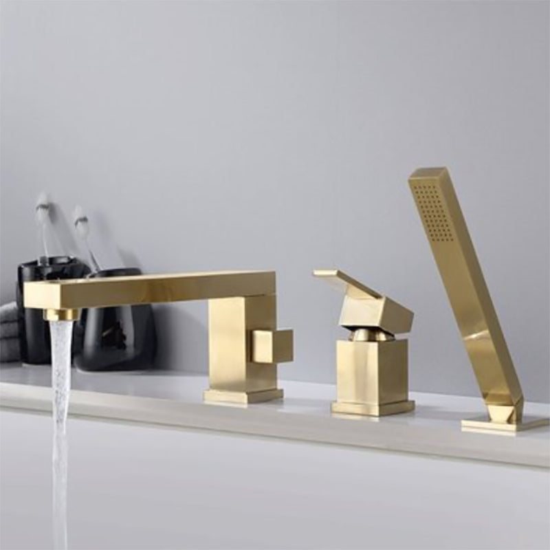 Modern Deck Mounted Copper Roman Tub Faucet Low Arc Tub Faucet Set