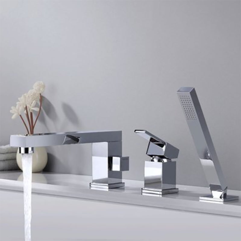 Modern Deck Mounted Copper Roman Tub Faucet Low Arc Tub Faucet Set