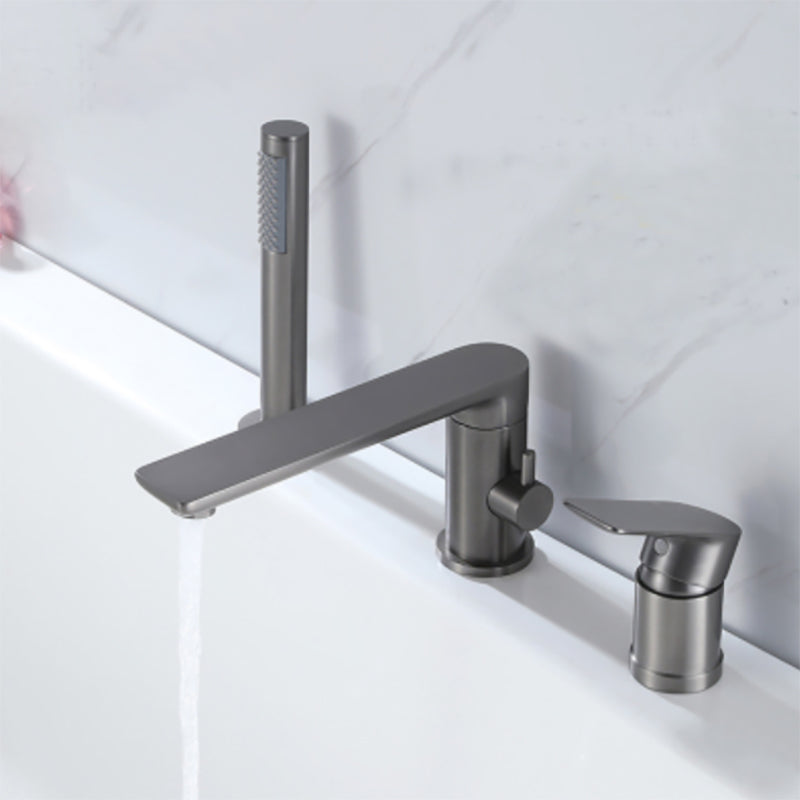 Modern Deck Mounted Copper Roman Tub Faucet Low Arc Tub Faucet Set