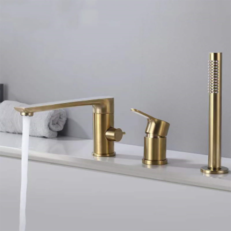 Modern Deck Mounted Copper Roman Tub Faucet Low Arc Tub Faucet Set