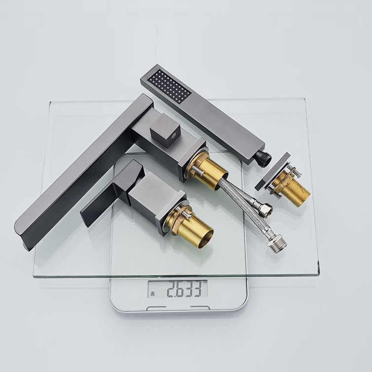 Modern Deck Mounted Copper Roman Tub Faucet Low Arc Tub Faucet Set