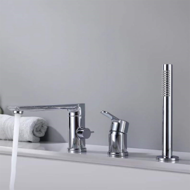 Modern Deck Mounted Copper Roman Tub Faucet Low Arc Tub Faucet Set