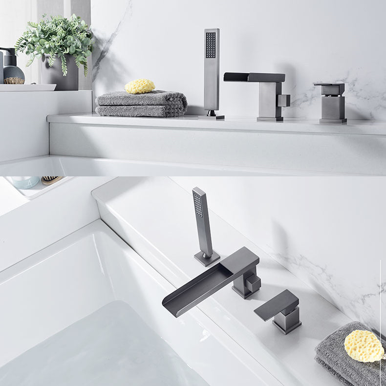 Modern Deck Mounted Copper Roman Tub Faucet Low Arc Tub Faucet Set