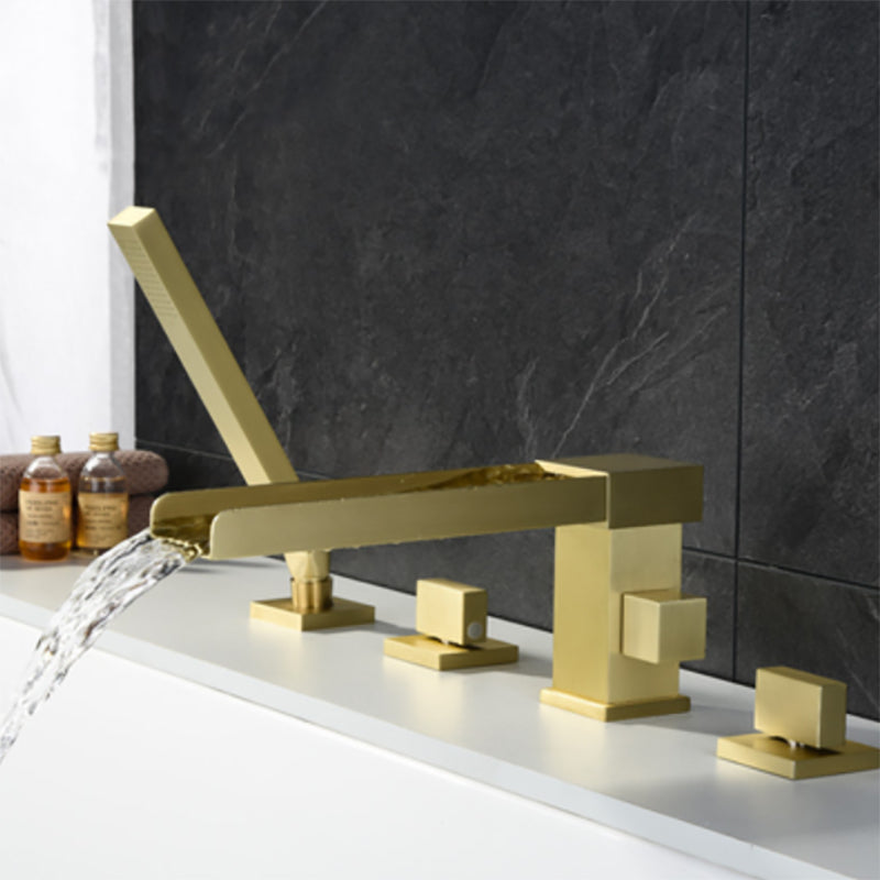Modern Deck Mounted Copper Roman Tub Faucet Low Arc Tub Faucet Set