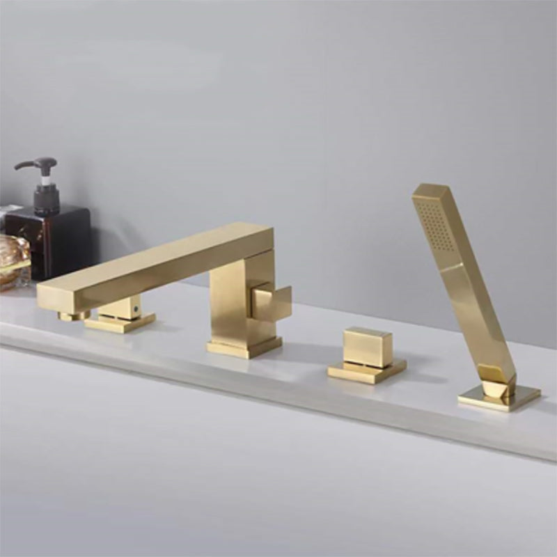 Modern Deck Mounted Copper Roman Tub Faucet Low Arc Tub Faucet Set