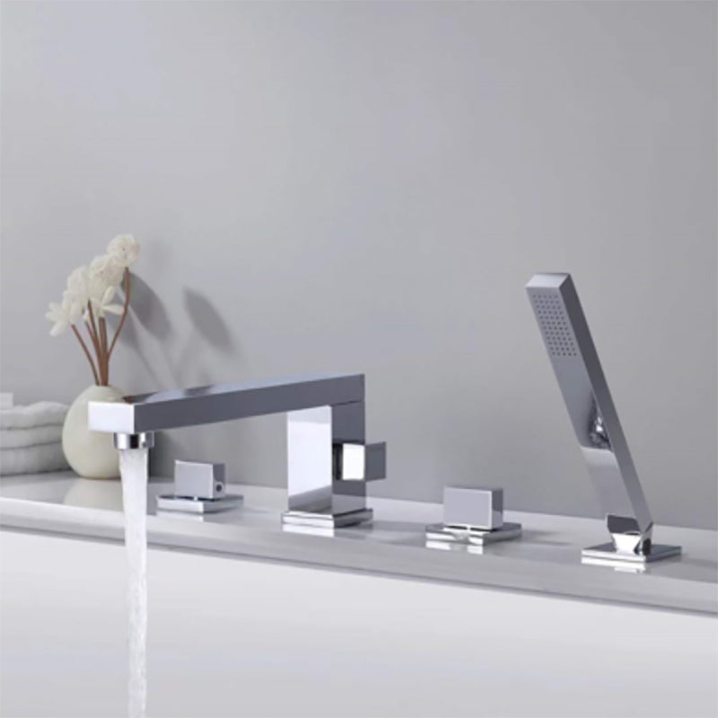 Modern Deck Mounted Copper Roman Tub Faucet Low Arc Tub Faucet Set