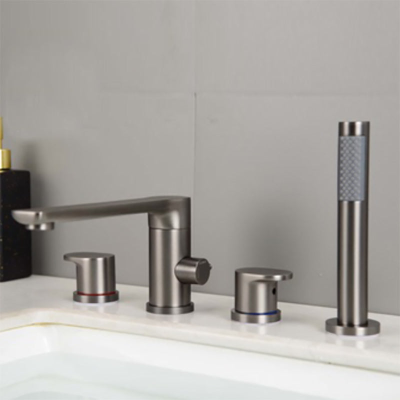 Modern Deck Mounted Copper Roman Tub Faucet Low Arc Tub Faucet Set