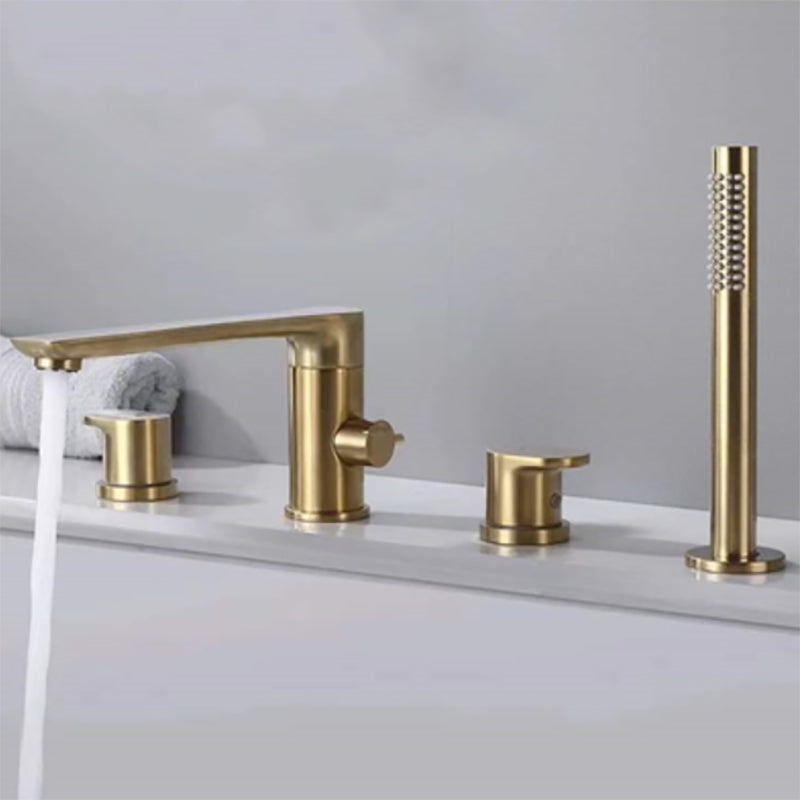 Modern Deck Mounted Copper Roman Tub Faucet Low Arc Tub Faucet Set