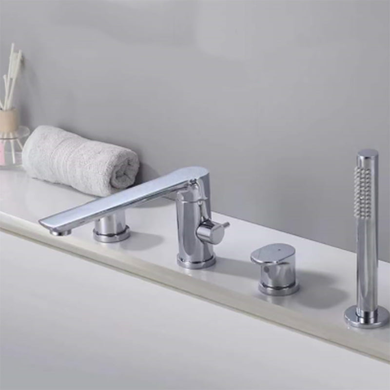 Modern Deck Mounted Copper Roman Tub Faucet Low Arc Tub Faucet Set