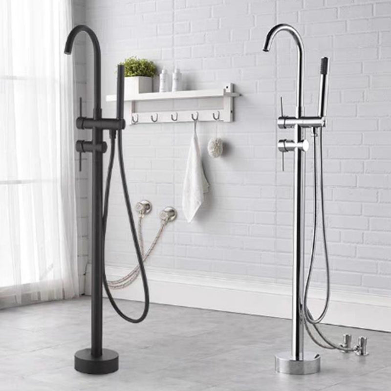 Traditional Floor Mounted Metal Freestanding Tub Filler High Arc Freestanding Faucet