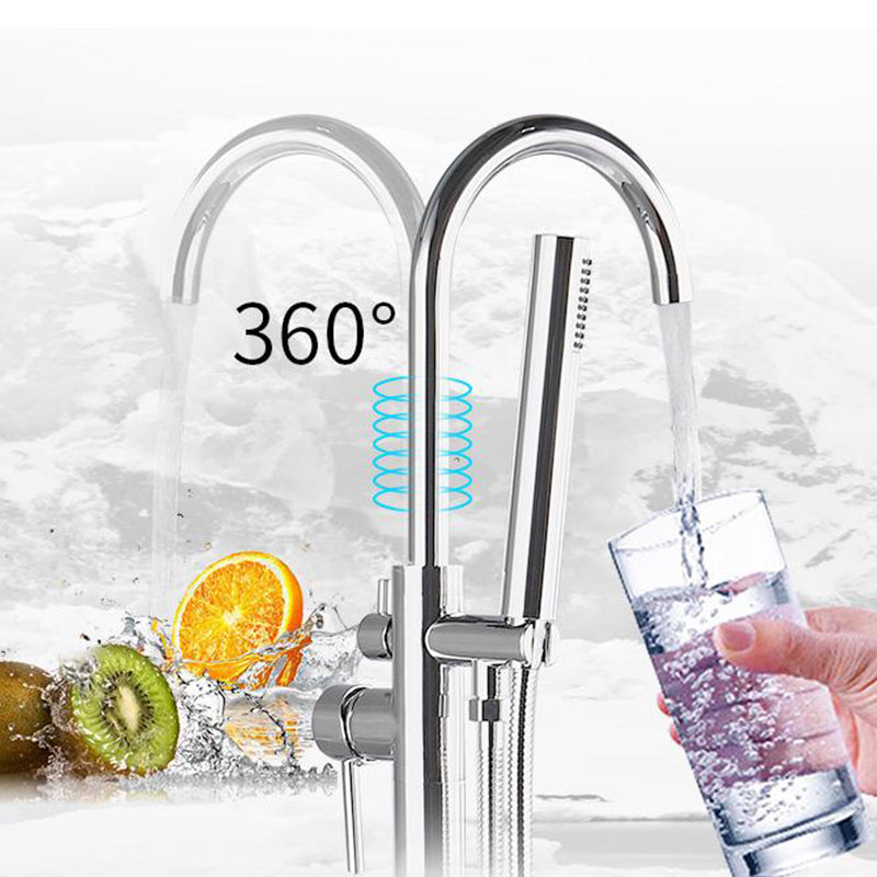 Traditional Floor Mounted Metal Freestanding Tub Filler High Arc Freestanding Faucet