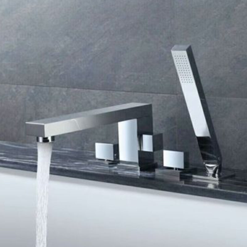 Deck Mounted Copper Roman Tub Faucet Low Arc Bathroom Tub Faucet Set