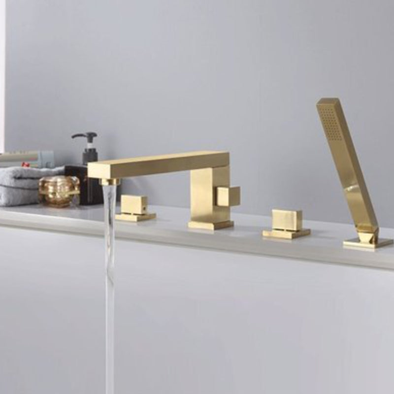 Deck Mounted Copper Roman Tub Faucet Low Arc Bathroom Tub Faucet Set