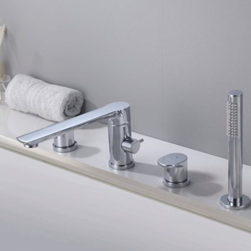 Deck Mounted Copper Roman Tub Faucet Low Arc Bathroom Tub Faucet Set