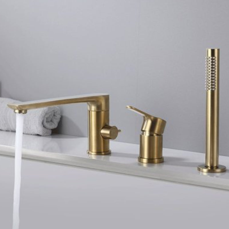 Deck Mounted Copper Roman Tub Faucet Low Arc Bathroom Tub Faucet Set
