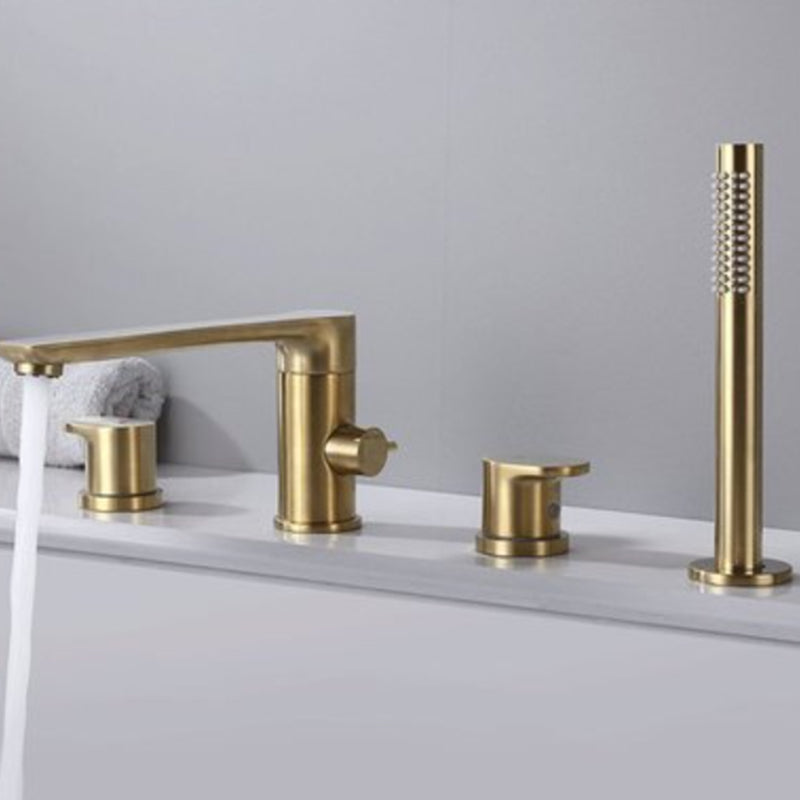 Deck Mounted Copper Roman Tub Faucet Low Arc Bathroom Tub Faucet Set