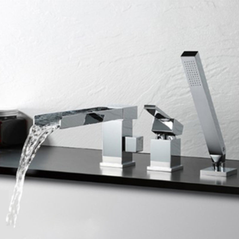 Deck Mounted Copper Roman Tub Faucet Low Arc Bathroom Tub Faucet Set